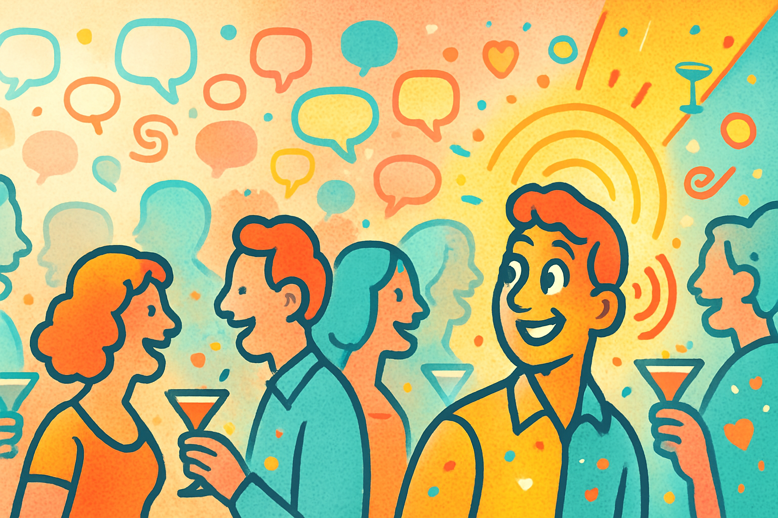 Image of a noisy party with many people talking